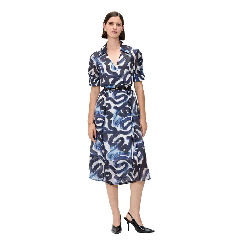 Veronika Maine Indigo Abstract Brush Shirt Dress image number 0